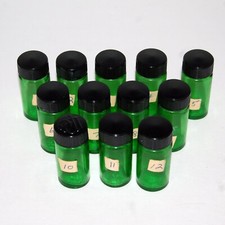 Vintage Emerald Green Glass Pharmaceutical Vials Owens Illinois 1930's Lot of 12 picture
