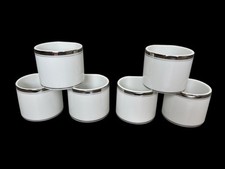 VTG Fukagawa Silver Rimmed White Arita Napkin Rings Set of 6 Handpainted Japan picture
