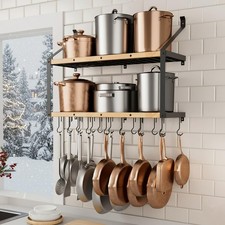 KES 132lb Heavy Duty Hanging Pot Rack Wall Mounted 34in Solid Wood picture