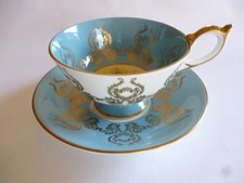 Aynsley Gold Gilt Orchard Fruit Cup Saucer #2832 Turquoise Bone China MINT COND picture