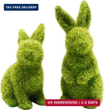 2Pcs Easter Moss Bunny Figurine, Flocked Rabbit Statue Figurine, Green Imitation picture