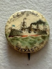 c1890s US Battleship Texas Celluloid Pinback Spanish American War picture