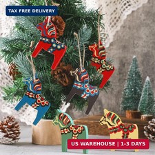 Vercraft 6 Pcs Swedish Dala Horse Christmas Ornaments Wooden,Vintage Color | Dal picture