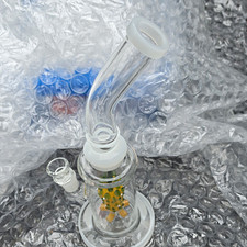 Clear Glass Water Pipe Bubbler w/ Bowl & Downstem White, Yellow/Green Cactus picture