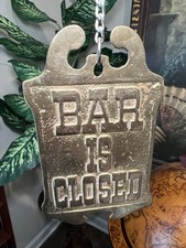 Vintage Solid Brass Bar Is Open / Bar Is Closed Flip Hanging Sign Double Sided picture