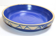 VTG Clay City Pottery 10 Pie Plate Dish Blue Stoneware Scalloped Icicles HTF EUC picture