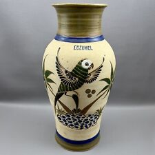 Vintage Mexican Pottery Vase Parrot Island Palm Trees Butterfly Cozumel 14