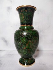 VTG  1960's Chinese Cloisonné Vase Emerald lotus Floral Design 7.5