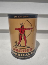 Vintage Full Archer Aviation Motor Oil Can Metal Quart Indian Plane Graphic NOS picture
