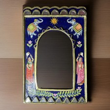 Vintage Indian Rajasthani Hand Painted Wood Jharokha Mirror Frame Elephant Art picture