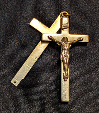 Vintage Catholic Reliquary Sliding Box Cross Crucifix with Blessed Earth  picture