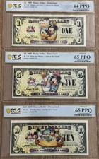 2009 $1/$5/$10 Disney Matching Serial 3 Notes Matching PCGS Graded 64/65/65 picture