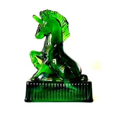 RARE Westmoreland Green Slag Uranium Glass Unicorn Figurine WG Mark 6.25