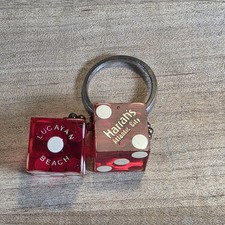 Vintage Harrahs Atlantic City Lucayan Beach Red Dice Key Chain Ring picture