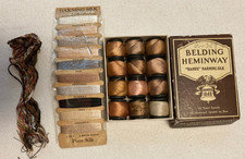 VINTAGE BELDING HEMINWAY HANDY DARNING SILK 12 SPOOLS ORIGINAL BOX AND MORE picture