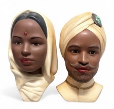 Vintage Pair Heads Bust Indian Sikh Couple Man & Woman picture