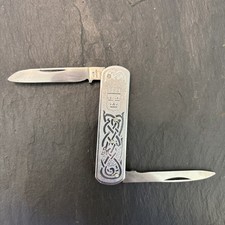 KIE Sweden Vintage Pocket Knife Ornate Etched Dragons 3 Crowns Stainless Fq picture