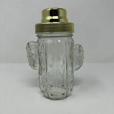 Vintage Cactus Shaped Textured Glass Cocktail Shaker Mixer Gold Chrome Retro picture