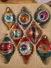 8 Vtg Romania And Poland Christmas Glass Ornaments  Indent Glitter Hand Blown picture