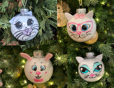 Handmade Cat Christmas Ornaments Set of 4 Hand Painted Kitten Holiday Tree Decor picture