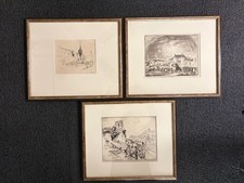 1918 WWI Lester G Hornby Pencil Signed Etchings Chateau-Thierry Argonne Meuse 3 picture