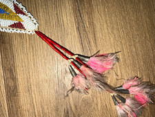 Sioux Native American US Handmade Beaded hammer w/ Feather Decoration c.1890’s picture