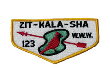 Boy Scout Zit Kala Sha Lodge 123 OA Flap Patch - Gold Trim picture