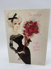 Vintage Valentines Day Diecut Pop-Up Card Hallmark Embossed Kitschy Flowers Wife picture