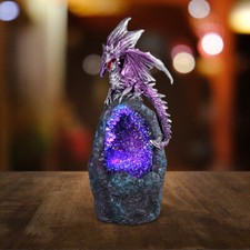 LED Figurine Purple Dragon Faux Crystal Stone Statue 6.75