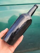 Remarkable 1830s Primitive RUM Bottle☆Neat Antique Black Glass LIQUOR BOTTLE  picture