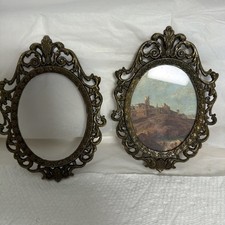 Vintage Italian Ornate Victorian Bronze Oval Frames Prints Florentine Scenes Set picture