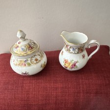 Schumann Arzberg Empress Porcelain Floral 3pc Creamer Sugar Bowl Lid Set picture
