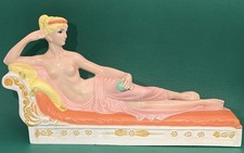 Vtg Nude Goddess Reclining on Couch Ceramic Long Figurine, Blonde Pink, Bell Co picture