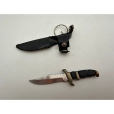 Vintage Mini Novelty Knife Keychain with Sheath Black Silver B224 picture