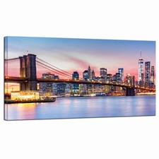 LevvArts Brooklyn Bridge Wall Art Canvas New York City Night View 24