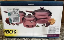 Vtg Corning Visions Cranberry 6 Piece Saucepan Set NIB New Old Stock 1995 picture