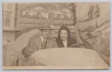 Vintage 1940s RPPC Couple in Studio Car Portrait Photo Postcard Fashion picture