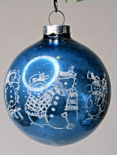 VTG Pre WWII Glass Pictured Mrs Ms SNOWMAN BALL Christmas Ornament Corning BLUE picture