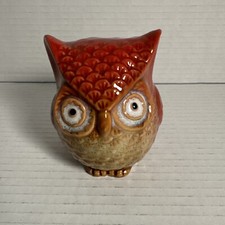 Vintage 1970 Owl Ceramic Pottery Olive Grren and Brown Glaze Small Home Decor 4