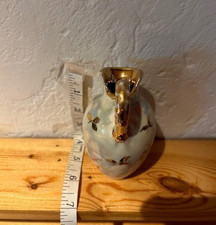 Le Pere Pottery Yellow & Gold Cruet/Bud Vase Leaf Design Vintage 1940s picture