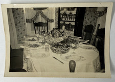 Antique Sepia Photo 1900s Thanksgiving Christmas Dinner Feast Table Setting Food picture