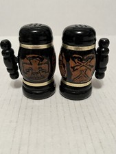 Vintage Salt & Pepper Shaker Wood Native American Carved Indian Design Pre Owned picture