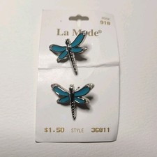 La Mode Vintage Dragonfly Buttons pair Aqua Blue Enamel Plastic 1 in. Decorative picture