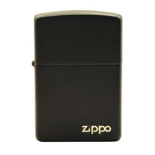 2000s Zippo Regular Black Matte White Logo Windproof Lighter Vintage picture