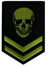 IRON-ON PATCH - GREEN SKULL EMBROIDERED MILITARY SKELETON DEATH EMBLEM EVIL picture