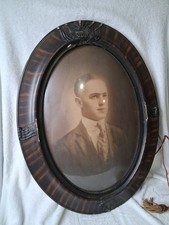 Vintage Photograph Man In Bubble Glass Tiger Wood Oval Frame 24 X 18 picture