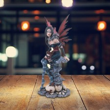 Gothic Red Fairy with Baby Dragons Hatching From Egg Statue 10.25