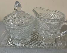 Anchor Hocking Clear Glass Wexford Pattern Cream and Sugar (with Lid) & Tray picture