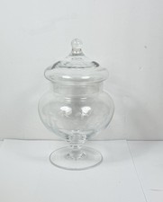 Vtg Clear Glass Pedestal Apothecary Jar With Lid 8” Candy Dish Buffet Unmarked picture