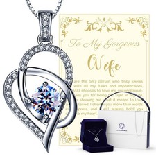 Gift for Wife from Husband, 1 Carat Heart Moissanite Necklace, 925 Sterling S... picture
